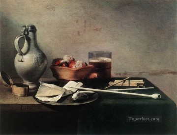 Still life Painting - Tobacco Pipes and a Brazier still life Pieter Claesz
